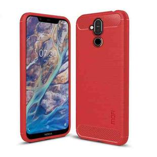 MOFI Brushed Texture Carbon Fiber TPU Case for Nokia 8.1 / X7(Red)
