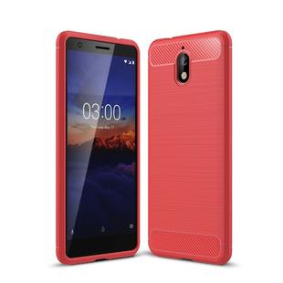 Brushed Texture Carbon Fiber Shockproof TPU Case for Nokia 3.1 (Red)