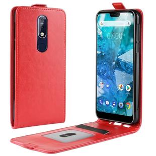 R64 Texture Single Fold Vertical Flip Leather Case for Nokia 7.1, with Card Slots & Wallet(Red)