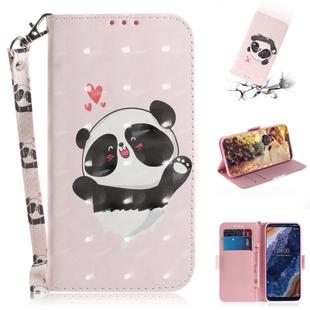 3D Colored Drawing Heart Panda Pattern Horizontal Flip Leather Case for Nokia 9, with Holder & Card Slots & Wallet