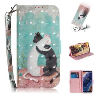 3D Colored Drawing Cats Pattern Horizontal Flip Leather Case for Nokia 9, with Holder & Card Slots & Wallet