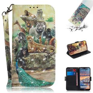 3D Colored Drawing Animals Pattern Horizontal Flip Leather Case for Nokia 4.2, with Holder & Card Slots & Wallet