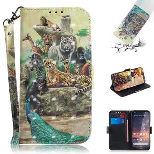 3D Colored Drawing Animals Pattern Horizontal Flip Leather Case for Nokia 3.2, with Holder & Card Slots & Wallet