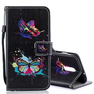 Colored Butterfly Pattern Horizontal Flip Leather Case for OnePlus 6T, with Holder & Card Slots & Wallet