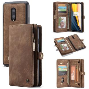 CaseMe-008 Detachable Multifunctional Horizontal Flip Leather Case for OnePlus 7, with Card Slot & Holder & Zipper Wallet & Photo Frame (Brown)