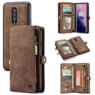 CaseMe-008 Detachable Multifunctional Horizontal Flip Leather Case for OnePlus 7 Pro, with Card Slot & Holder & Zipper Wallet & Photo Frame (Brown)