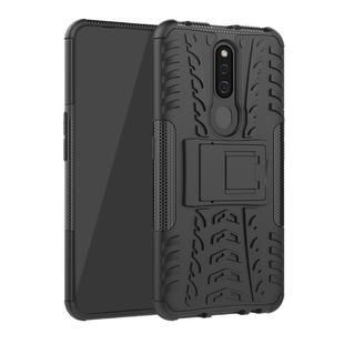 Shockproof  PC + TPU Tire Pattern Case for OPPO F11 Pro, with Holder (Black)
