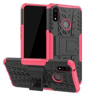 Shockproof  PC + TPU Tire Pattern Case for OPPO Realme 3 Pro, with Holder (Pink)