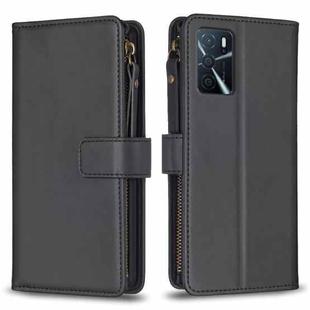 9 Card Slots Zipper Wallet Leather Flip Phone Case For OPPO A16 / A16s / A54s / A55 5G / A54 4G (Black)