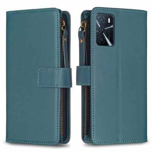 9 Card Slots Zipper Wallet Leather Flip Phone Case For OPPO A16 / A16s / A54s / A55 5G / A54 4G (Green)