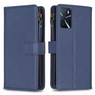 9 Card Slots Zipper Wallet Leather Flip Phone Case For OPPO A16 / A16s / A54s / A55 5G / A54 4G (Blue)