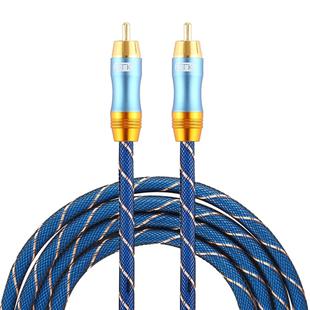 EMK 8mm RCA Male to 6mm RCA Male Gold-plated Plug Grid Nylon Braided Audio Coaxial Cable for Speaker Amplifier Mixer, Length: 2m(Blue)