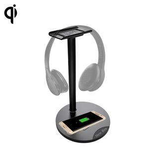 New Bee 2 in 1 ABS + Aluminium Alloy + TPU Material Headphone Holder / Headset Stand & QI Standard Wireless Charging Transmitter(Black)