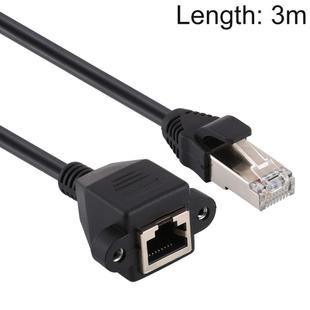 RJ45 Female to Male CAT5E Network Panel Mount Screw Lock Extension Cable, Length: 3m(Black)