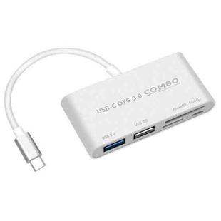 COMBO T-693 5 in 1 USB-C / Type-C to SD / TF / Micro SD Card Slot + USB 3.0 + USB 2.0Ports OTG HUB Card Reader(Silver)