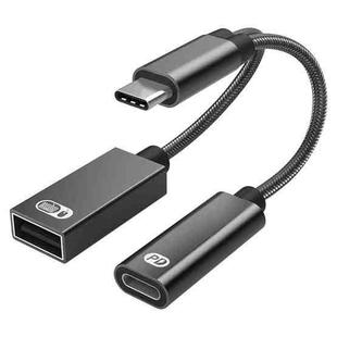 TA2Q USB-C / Type-C Male to PD 60W USB-C / Type-C Charging + USB 2.0 Female OTG Adapter(Black)