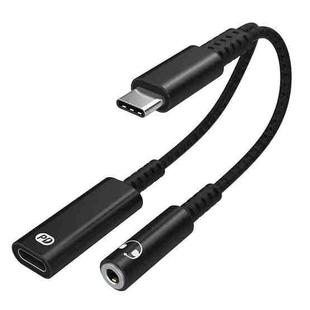 A15-1 USB-C / Type-C Male to PD 30W USB-C / Type-C Charging + 3.5mm Audio Female Earphone Adapter (Black)