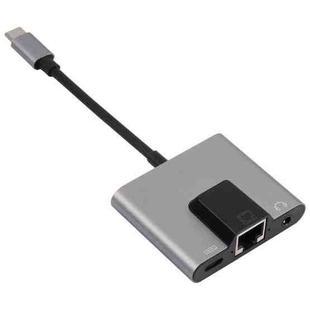 NK-1056TC 3 in 1 USB-C / Type-C Male to USB-C / Type-C Charging + Ethernet + 3.5mm Earphone Female Adapter