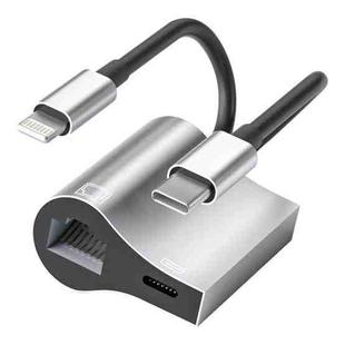 NK-1054Pro 2 in 1 8 Pin + USB-C / Type-C Male to 8 Pin Charging + Ethernet Female Adapter