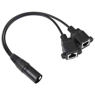 3-pin XLR Male to 2 x RJ45 Female Ethernet LAN Network Extension Cable, Cable Length: 30cm (Black)
