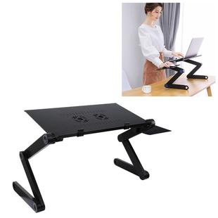 Portable 360 Degree Adjustable Foldable Aluminium Alloy Desk Stand with Double CPU Fans & Mouse Pad for Laptop / Notebook, Desk Size: 480mm x 260mm(Black)