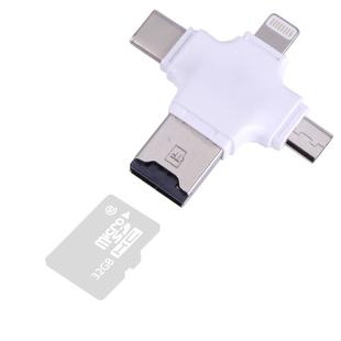 4 in 1 USB-C / Type-C & USB 2.0 & Micro USB & 8 Pin TF Card Reader for MacBook, PC, Laptop, Smart Phone with OTG Function, Support FAT32 & exFAT(White)