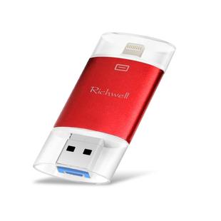 Richwell 3 in 1 64G Type-C + 8 Pin + USB 3.0 Metal Double Cover Push-pull Flash Disk with OTG Function(Red)