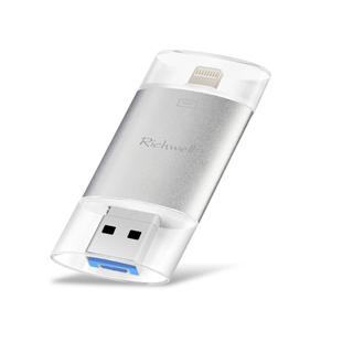 Richwell 3 in 1 64G Type-C + 8 Pin + USB 3.0 Metal Double Cover Push-pull Flash Disk with OTG Function(Silver)