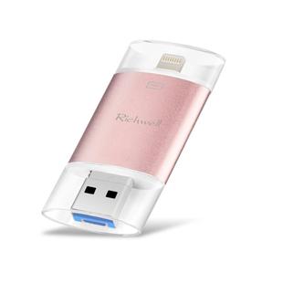 Richwell 3 in 1 16G Type-C + 8 Pin + USB 3.0 Metal Double Cover Push-pull Flash Disk with OTG Function(Rose Gold)