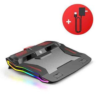 SSRQ-021S Rainbow + Adapter Version Flank Glowing Dual-fan Laptop Radiator Two-speed Adjustable Computer Base for Laptops Under 18 inch, US Plug