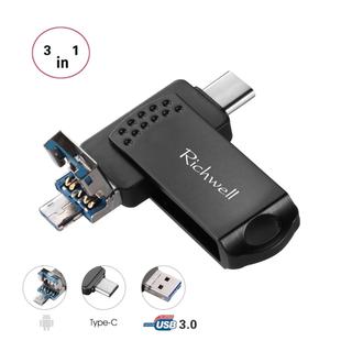 Richwell 3 in 1 32G Type-C + Micro USB + USB 3.0 Metal Flash Disk with OTG Function(Black)