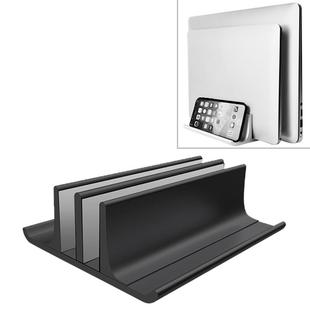 Universal Portable Aluminum Alloy Double Slot Width Adjustable Laptop Vertical Storage Stand Base(Black)