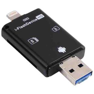 NK-208 3 in 1 i-Flash TF Card / SD Card Reader For 8 Pin + USB 2.0 + Micro USB Devices(Black)