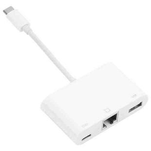 NK-107 TC 3 in 1 USB-C / Type-C Male to USB + Ethernet + Type-C Power Female Adapter