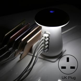 XLD888 5 Ports (2 x 5V/1A + 2 x 5V/2.1A + 1 x QC3.0) USB Charger Mushroom Light Desk Lamp Charger with Phone Holder