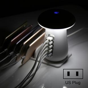 XLD888 5 Ports (2 x 5V/1A + 2 x 5V/2.1A + 1 x QC3.0) USB Charger Mushroom Light Desk Lamp Charger with Phone Holder