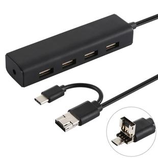 3 in 1 USB-C / Type-C + Micro USB + 4 x USB 2.0 Ports HUB Converter, Cable Length: 12cm(Black)