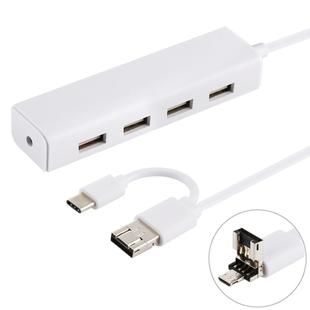 3 in 1 USB-C / Type-C + Micro USB + 4 x USB 2.0 Ports HUB Converter, Cable Length: 12cm(White)