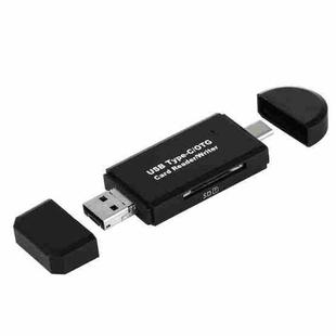3 in 1 USB-C / Type-C 3.1 to USB 2.0 + Micro USB + SD(HC) + Micro SD Card Reader Adapter with OTG Function(Black)