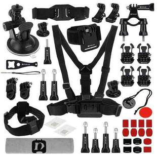 PULUZ 45 in 1 Accessories Ultimate Combo Kits (Chest Strap + Suction Cup Mount + 3-Way Pivot Arms + J-Hook Buckle + Wrist Strap + Helmet Strap + Surface Mounts + Tripod Adapter + Storage Bag + Handlebar Mount + Wrench) for GoPro Hero11 Black / HERO10 Black / GoPro HERO9 Black / HERO8 Black / HERO7 /6 /5 /5 Session /4 Session /4 /3+ /3 /2 /1, DJI Osmo Action and Other Action Cameras