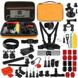 [US Warehouse] PULUZ 53 in 1 Accessories Total Ultimate Combo Kits with Orange EVA Case (Chest Strap + Suction Cup Mount + 3-Way Pivot Arms + J-Hook Buckle + Wrist Strap + Helmet Strap + Extendable Monopod + Surface Mounts + Tripod Adapters + Storage Bag + Handlebar Mount) for GoPro Hero11 Black / HERO10 Black / GoPro HERO9 Black / HERO8 Black / HERO7 /6 /5 /5 Session /4 Session /4 /3+ /3 /2 /1, DJI Osmo Action and Other Action Cameras
