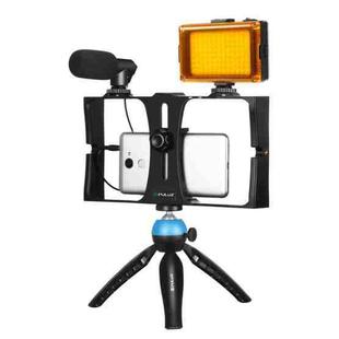 PULUZ 4 in 1 Vlogging Live Broadcast LED Selfie Light Smartphone Video Rig Kits with Microphone + Tripod Mount + Cold Shoe Tripod Head for iPhone, Galaxy, Huawei, Xiaomi, HTC, LG, Google, and Other Smartphones(Blue)