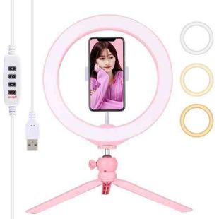 PULUZ 10.2 inch 26cm Selfie Beauty Light + Desktop Tripod Mount USB 3 Modes Dimmable LED Ring Vlogging Selfie Photography Video Lights with Cold Shoe Tripod Ball Head & Phone Clamp(Pink)