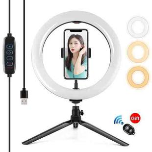 PULUZ 10.2 inch 26cm Light + Desktop Tripod Mount USB 3 Modes Dimmable Dual Color Temperature LED Curved Diffuse Light Ring Vlogging Selfie Photography Video Lights with Phone Clamp & Selfie Remote Control(Black)