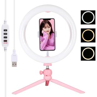 PULUZ 10.2 inch 26cm Light + Desktop Tripod Mount USB 3 Modes Dimmable Dual Color Temperature LED Curved Diffuse Light Ring Vlogging Selfie Photography Video Lights with Phone Clamp(Pink)