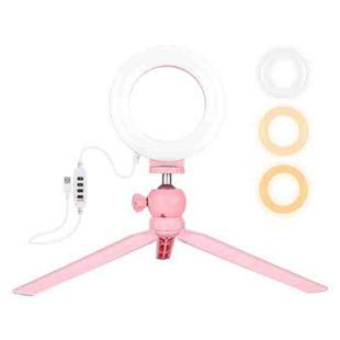 PULUZ 4.7 inch 12cm Light + Desktop Tripod Mount USB 3 Modes Dimmable LED Ring Vlogging Selfie Photography Video Lights with Cold Shoe Tripod Ball Head (Pink)