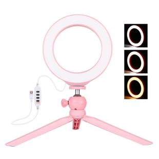 PULUZ 6.2 inch 16cm Light + Desktop Tripod Mount USB 3 Modes Dimmable LED Ring Vlogging Selfie Photography Video Lights with Cold Shoe Tripod Ball Head(Pink)