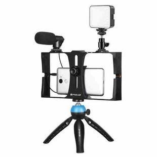 PULUZ 4 in 1 Vlogging Live Broadcast LED Selfie Fill Light Smartphone Video Rig Kits with Microphone + Tripod Mount + Cold Shoe Tripod Head for iPhone, Galaxy, Huawei, Xiaomi, HTC, LG, Google, and Other Smartphones (Blue)