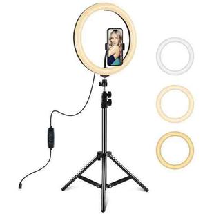 PULUZ 11.8 inch 30cm Light + 1.1m Tripod Mount Curved Surface Type-C 3 Modes Dimmable Dual Color Temperature LED Ring Vlogging Video Light  Live Broadcast Kits with Phone Clamp (Black)