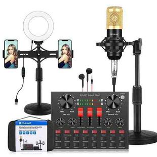 PULUZ Microphone Live Sound Card Kit with Desktop Selfie Light and Carry Bag, English Version(Black)
